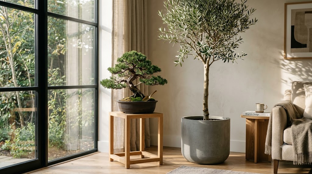 Potted Japanese Bonsai & Sculptural Olive Trees